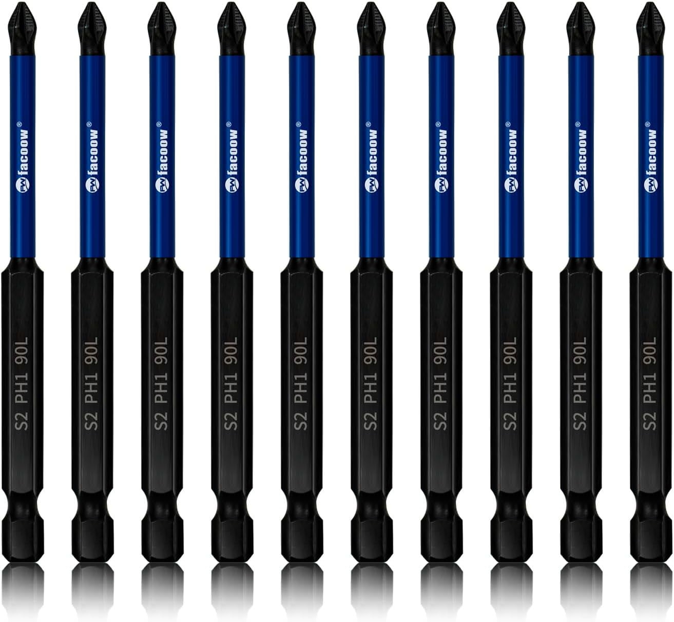 MKEUDQ-10 Pack Phillips Impact Driver Bits, #1 Phillips Head Magnetic Screwdriver Bits Set, 3.5Inch S2 Alloy Steel Impact Bits, 1/4" Hex Shank Screwdriver Drill Bit, CNC Machined ph1 Impact Drill Bit