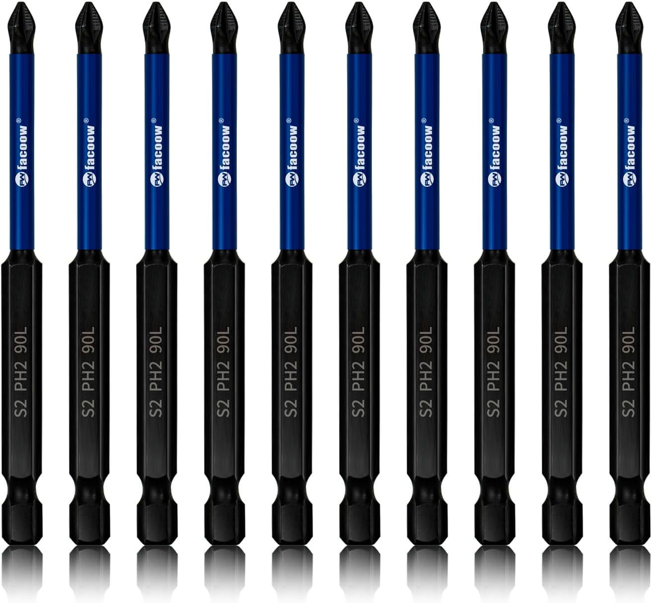 MKEUDQ-10 Pack Phillips Impact Driver Bits, #2 Phillips Head Magnetic Screwdriver Bits Set, 3.5Inch S2 Alloy Steel Impact Bits, 1/4" Hex Shank Screwdriver Drill Bit, CNC Machined ph2 Impact Drill Bit