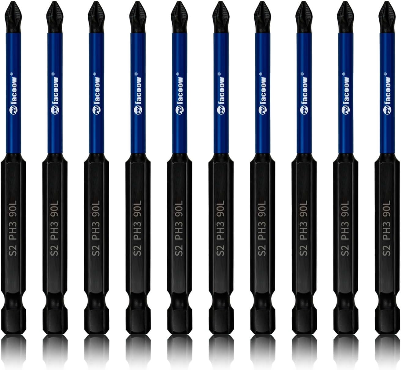 MKEUDQ-10 Pack Phillips Impact Driver Bits, #3 Phillips Head Magnetic Screwdriver Bits Set, 3.5Inch S2 Alloy Steel Impact Bits, 1/4" Hex Shank Screwdriver Drill Bit, CNC Machined ph3 Impact Drill Bit
