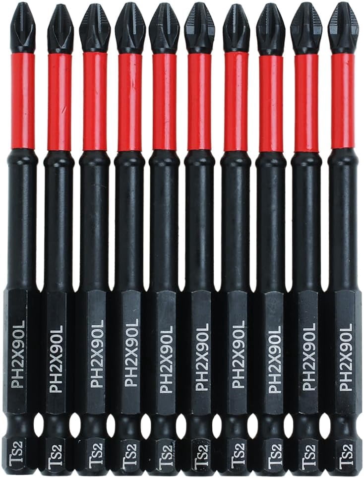 MKEUDQ-10 Pack Phillips PH2 Magnetic Anti Slip Screwdriver Bit Set 3-1/2" Length TS2 Anti-Slip Long Drill Bits Impact Driver Bits