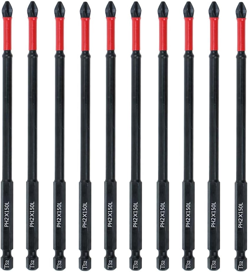 MKEUDQ-10 Pack Phillips PH2 Magnetic Anti Slip Screwdriver Bit Set 6 inch Length TS2 Anti-Slip Long Drill Bits Impact Driver Bits