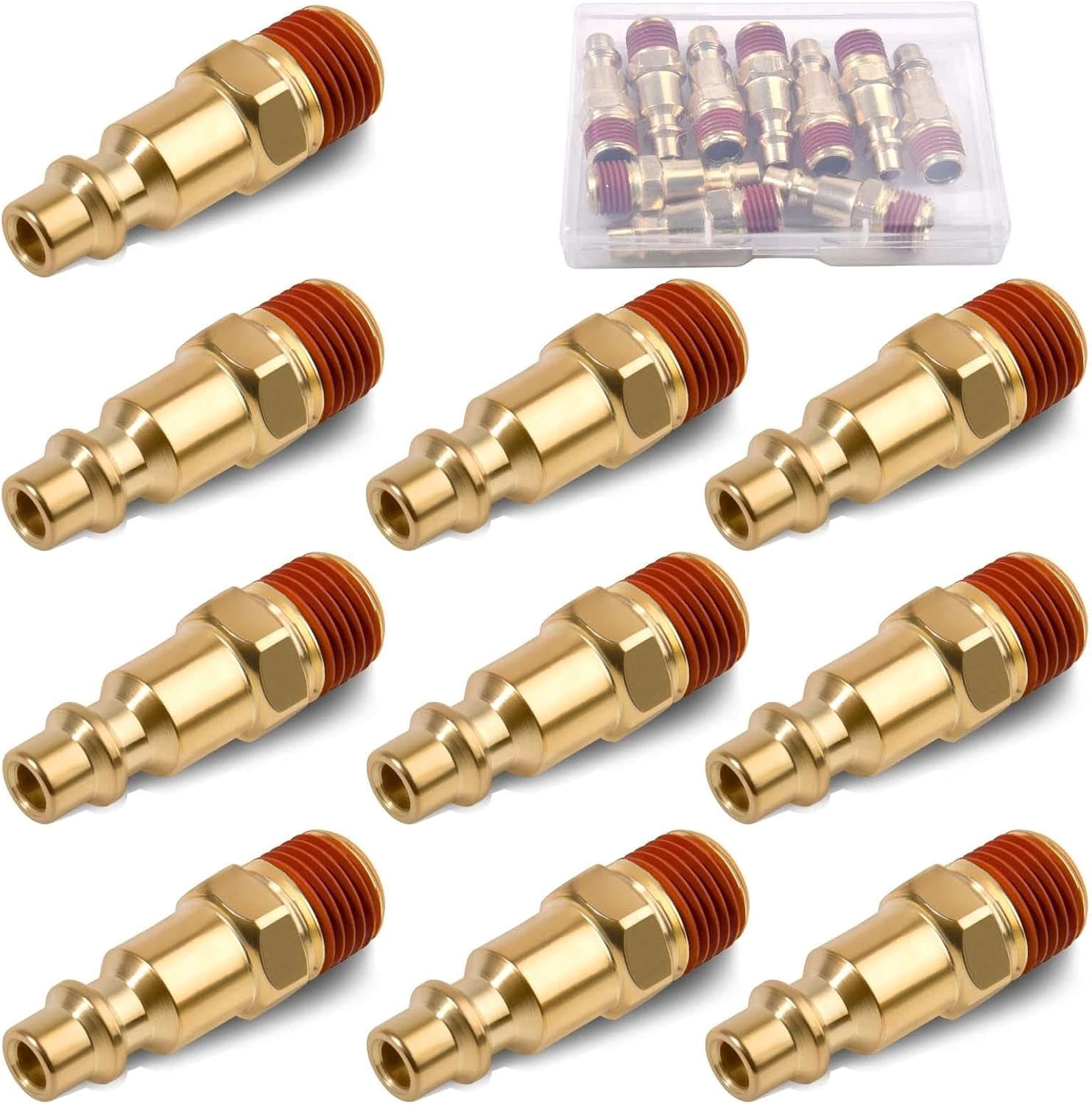 MKEUDQ-10 Pcs 1/4-Inch Npt Male Industrial Air Hose Quick Connect Adapter Air Coupler And Plug Kit Boat Drain Plug Kit Air Compressor Fittings 1/4 Air Hose Fittings For Comressor, Auto Shop