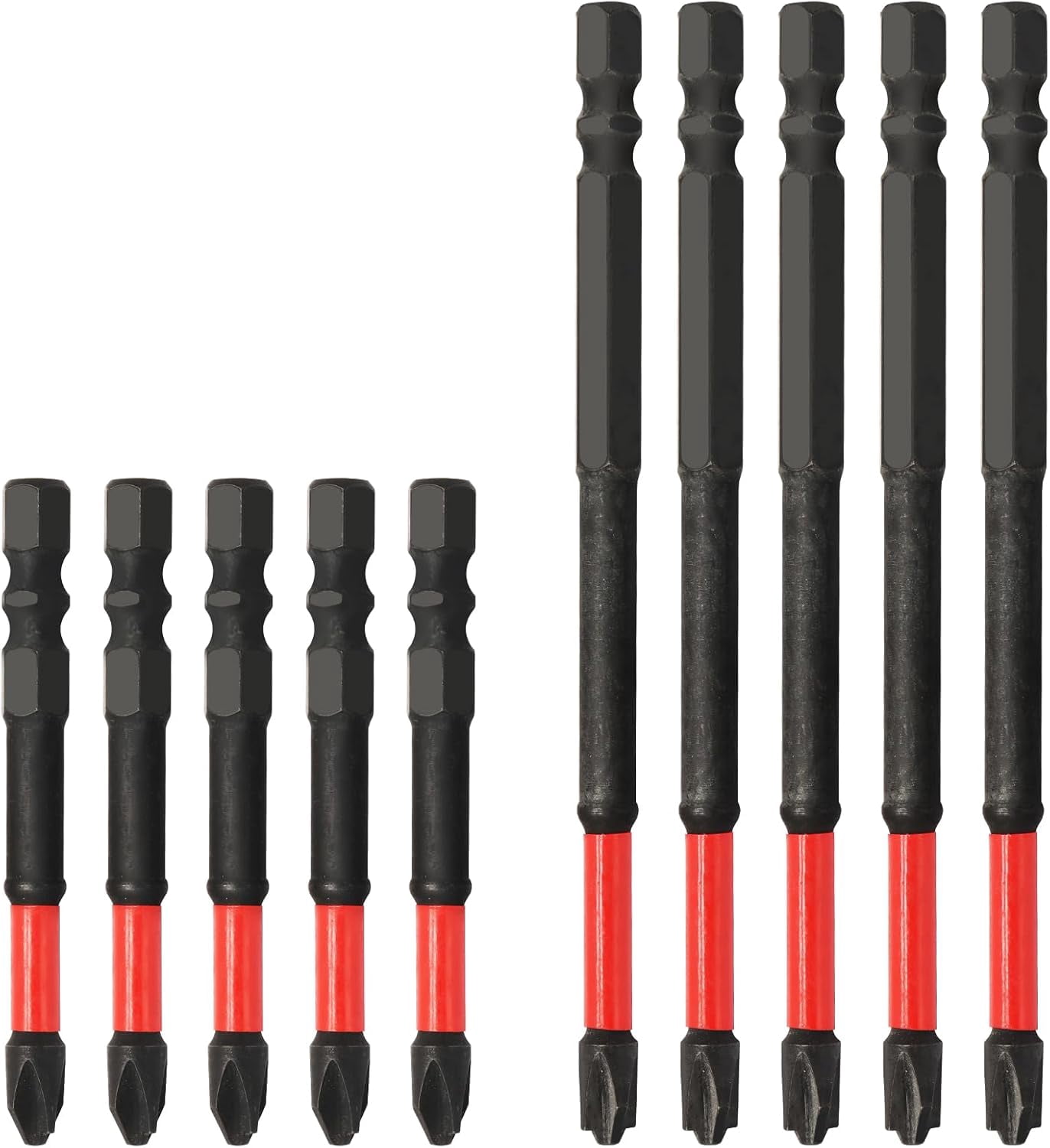 MKEUDQ-10 Pcs FPH2 Impact Screwdriver Bit Set, 65mm & 110mm Slotted Heads 1/4 inch Magnetic Hex Shank Bits, S2 Steel Cross Slot Screw Driver Drill Bits Set