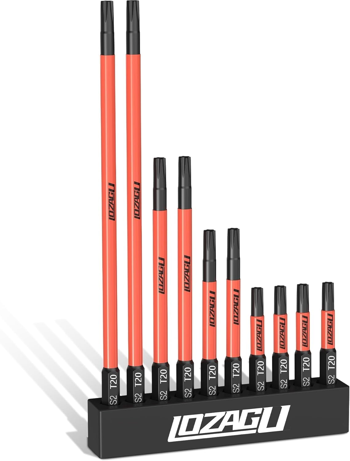 MKEUDQ-10-Piece T20 Torx Bits, 2'' to 6'' (50-152mm), Magnetic T20 Torx Bits for Impact Driver, 1/4 Inch Hex Shank | S2 Steel