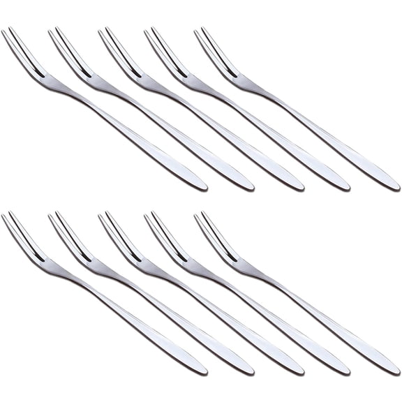 MKEUDQ-10 Pieces Stainless Steel Fruit Fork Cocktail Fork Two Prongs Dessert Cake Forks Mussel Forks Tasting Forks 5.1 Inch for Fruit BBQ Party Gathering Supplies