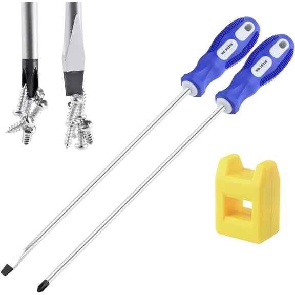 MKEUDQ-10-inch long Screwdriver Magnetic Tip Cross Head Flat Head NO.2 Screwdriver 2 Packs, With Magnetizer/Demagnetizer Tool