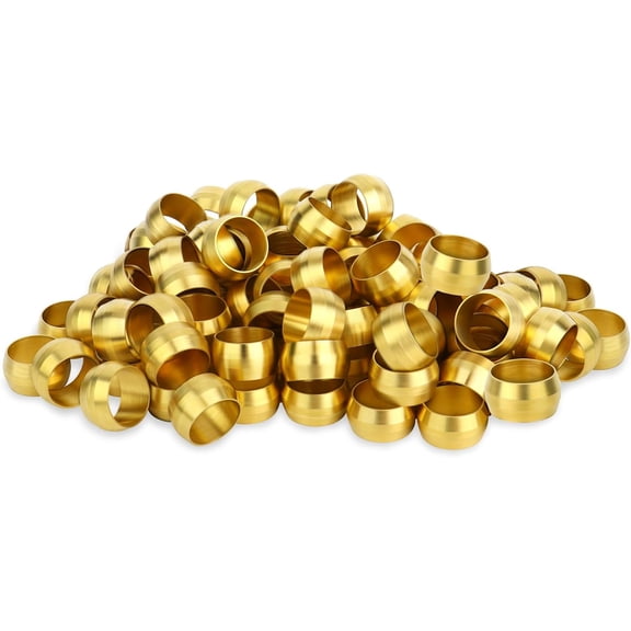 MKEUDQ-100PCS 1/8" Tube OD Brass Compression Fitting, Compression Sleeve Fitting Sleeve Ferrules for Air/Fuel/Water/Gas/Oil
