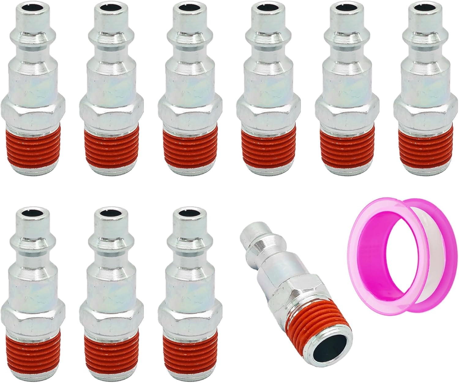 MKEUDQ-10PCS 1/4" NPT Male Air Plugs, Industrial Pneumatic Quick Connect Fittings for Air Compressor Hose, Iron Construction with Sealed Threads