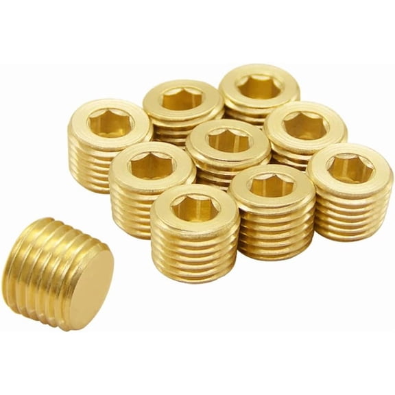 MKEUDQ-10PCS 1/8" NPT Male Brass Pipe Plug Fitting Internal Hex Thread Socket Pipe Plug Kit