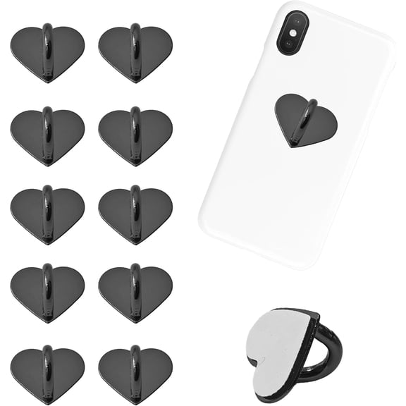 MKEUDQ-10PCS Gold Heart Cell Phone Ring Holder, Adhesive Metal Finger Grip Stand for Smartphones, Phone Charm Hook Loop Accessories for Cases and Tablets