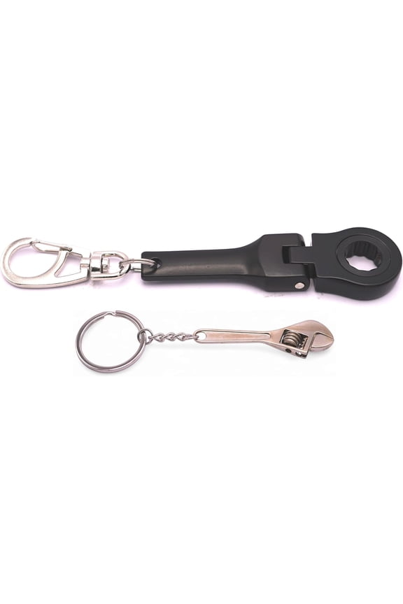 -10mm Black Ratchet Wrench Keychain Key Ring (Bonus Mini Spanner Keychain)