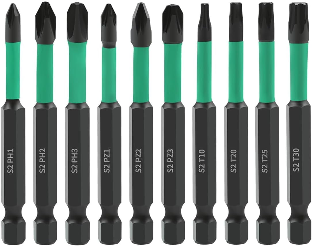 MKEUDQ-10pcs 70mm Phillips PoziDriv Torx Screwdriver Bit Set, Magnetic 1/4 Inch Hex Shank Impact Driver Drill Bits, Phillips Cross Pozi Head Long Drill Bits Torx Bit Set