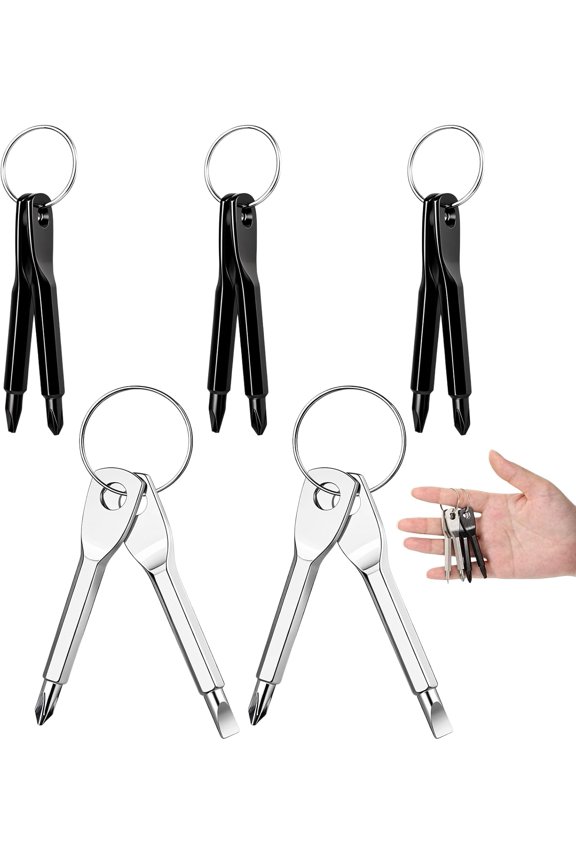 -10pcs Pocket Screwdriver Set - Mini Keychain Screwdriver Tool Kit Stainless Steel Keychain Screwdrivers Set for Quick Repairs - Black,Silver