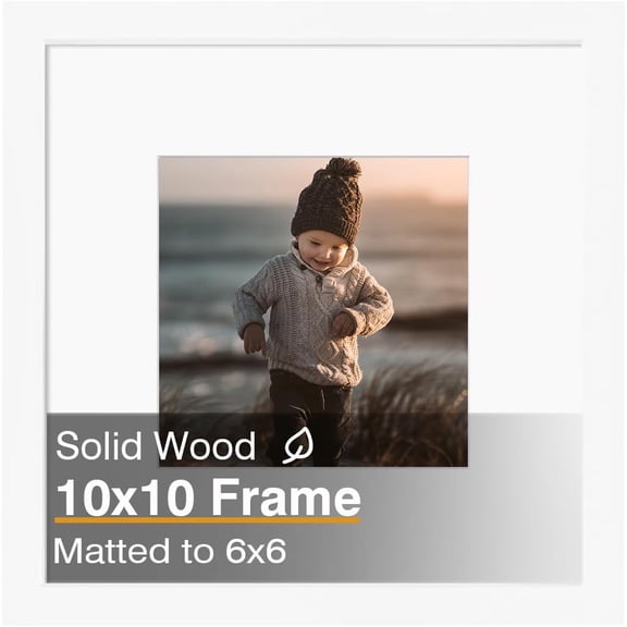 MKEUDQ-10x10 Picture Frame, White Square Solid Wood Frames for Pictures 6x6 with Mat or 10x10 without Mat, Wall and Tabletop Display Photo Frames White 1 Pack