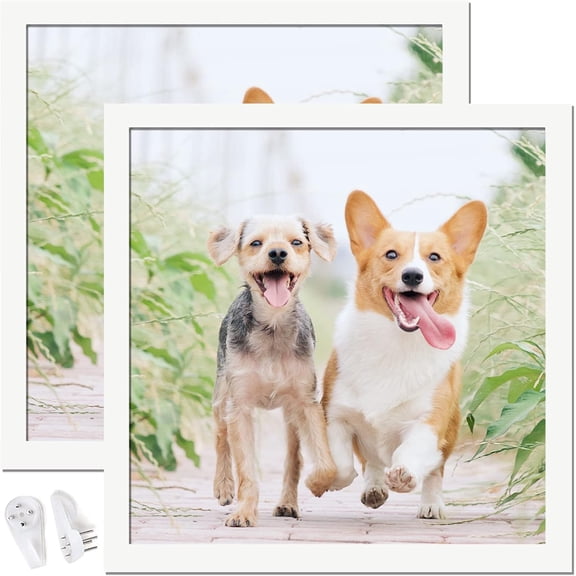 MKEUDQ-11x11 Picture Frame Set of 2, White Square Photo Frames High Transparent Wall Gallery Desktop Horizontal Vertical for Canvas Collage Photo Poster Certificate 11 x 11 inches