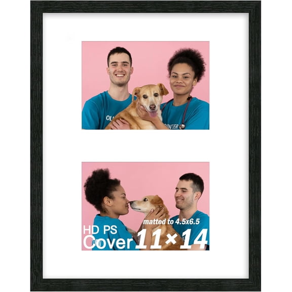 MKEUDQ-11x14 Collage Frame, Displays 2 Photos in 5x7 Size, Wooden Multi-Opening Picture Frame with PS Cover for Wall or Tabletop Use - Black