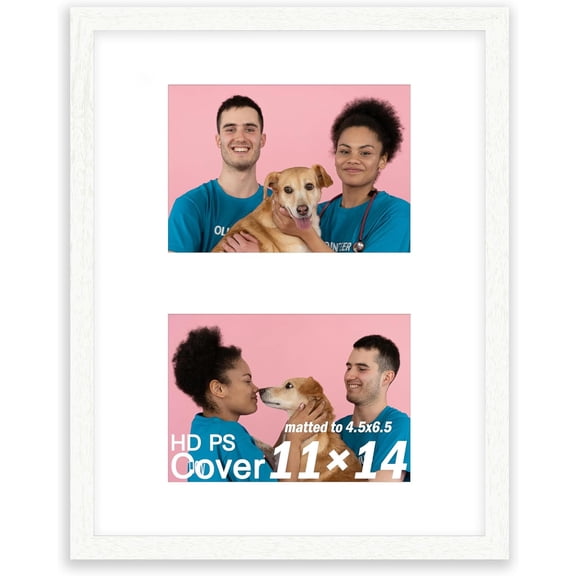 MKEUDQ-11x14 Collage Frame, Displays 2 Photos in 5x7 Size, Wooden Multi-Opening Picture Frame with PS Cover for Wall or Tabletop Use - White