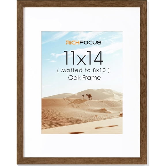 MKEUDQ-11x14 Picture Frame|Solid Oak Wood 11x14 Picture Frame with Mat for 8x10|Rustic 11 x 14 Photo Frame Natural Wood|11 by 14 Wooden Frame for Wall Hanging|Walnut, 1 Pack