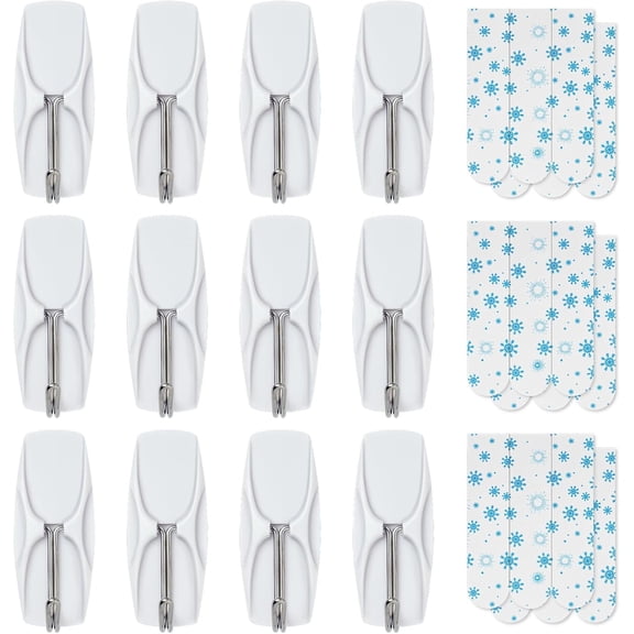 MKEUDQ-12 Medium Wall Hooks+18 Removable Strips, White Wire Hanger Hooks, Damage-Free Utility Hooks, Heavy Duty with Adhesive Strips, No Tools Wall Hook for Hanging, Value Pack