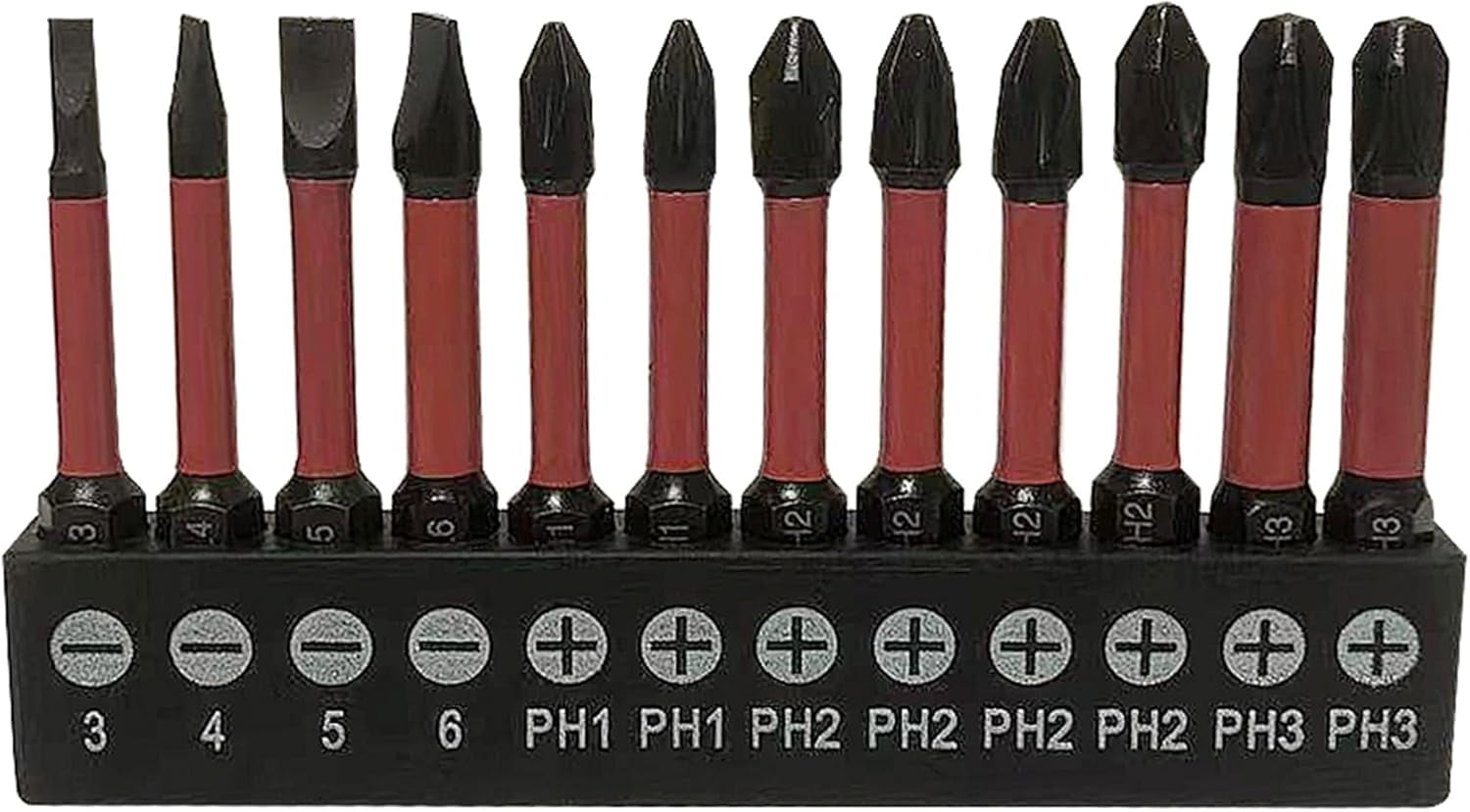 MKEUDQ-12 Pack Slotted Phillips Bits, 1/4 Inch Hex Shank Magnetic Impact Driver Bits S2 Steel 2 Inch Long Phillips Head Drill Bit Set (50mm)