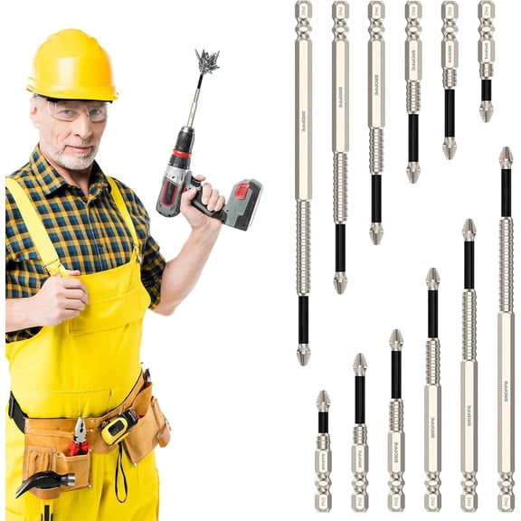 MKEUDQ-12PCS High Magnetic Screwdriver Drill Bit Set, Anti-Slip Magnetic Screwdriver Bits, With Quick-Change Precision Tips 25-150mm Multi-size Set, For Professional DIY & Tech Maintenance
