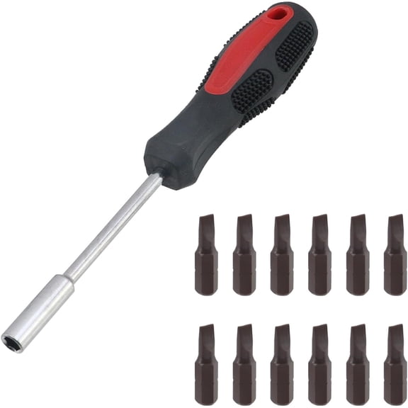 MKEUDQ-12Pcs 1-Inch Long 1/4" Hex Shank 5mm Magnetic Slotted Tip Screwdriver Bits with Magnetic Bit Driver