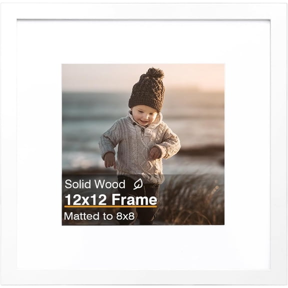 MKEUDQ-12x12 Picture Frame, White Square Solid Wood Frame for Pictures 8x8 with Mat or 12x12 without Mat, Wall Display Photo Frame White Photo Frame 1 Pack