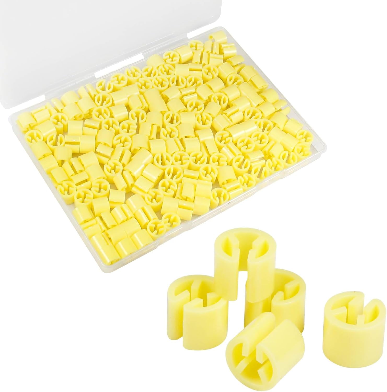 MKEUDQ-150Pcs Clothes Hanger Markers Blank Tags, Plastic Garment Hanger Size Markers, Fit 3.5mm Rod for Clothing Snap Number Labels Accessories Color Coding, Yellow