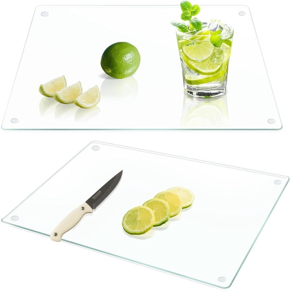MKEUDQ-16"x12" Tempered Glass Cutting Board Set of 2, Clear Chopping Boards for Kitchen, Heat Resistant Trivet & Countertop Saver, Non-Slip, Shatter-Resistant, Dishwasher Safe