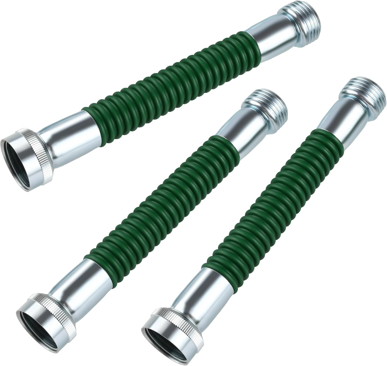 MKEUDQ-180° Hose Kink Protector, 3/4" FNH x 3/4" MNH Thread, Fits 5/8" Garden Hose, Drinking-Water-Safe Flexible Hose Saver, 3 Pack Green for RV, Outdoor Faucet & Car Wash
