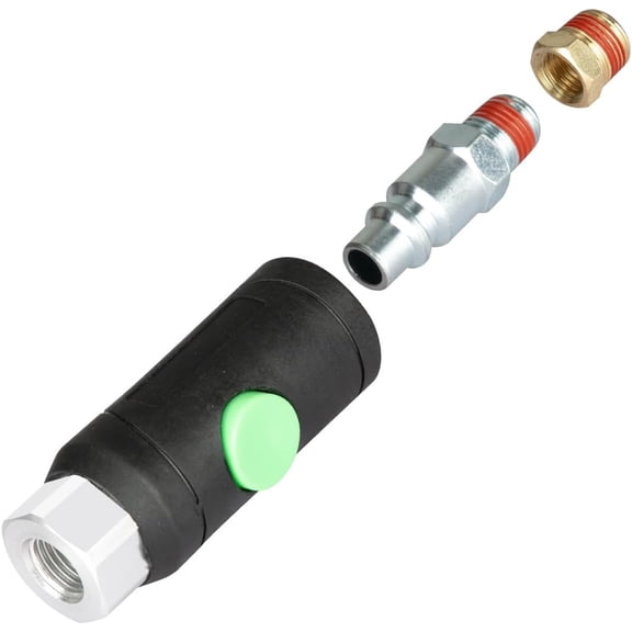 MKEUDQ-1PCS 1/4" Female Industrial 3/8" Body Air Coupler, 1/4" Male Plug, Push-Button Safety Coupler, I/M Type, Quick-Disconnect, One Adapter
