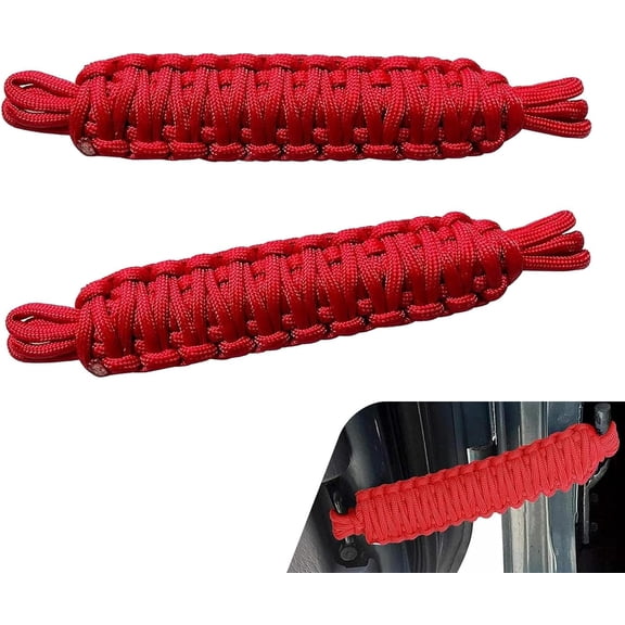 MKEUDQ-2 PCS Door Limiting Straps, Polyester Retractable Door Limiting Straps, Heavy Duty Swing Check Limiter, Hand Woven Strap Locator, Compatible with Wrangler CJ YJ TJ JK JKU JL (Red)