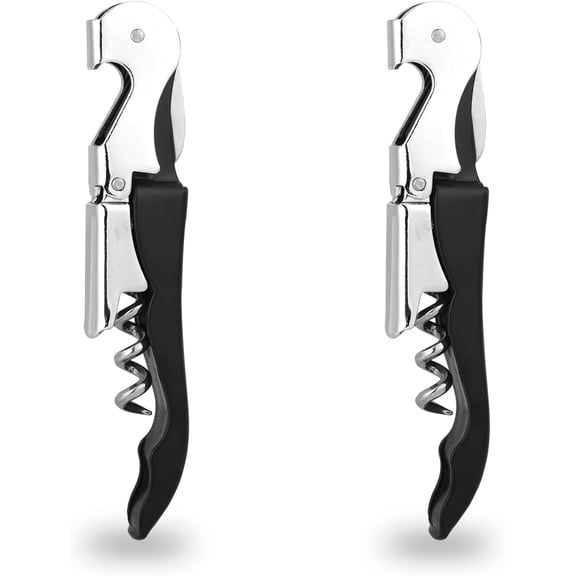 MKEUDQ-2 PCS Waiter Corkscrew Wine Opener,Upgraded Heavy Duty Wine Keys,Stainless Steel Double Hinged Wine Key for Serves,Bartenders(Black)