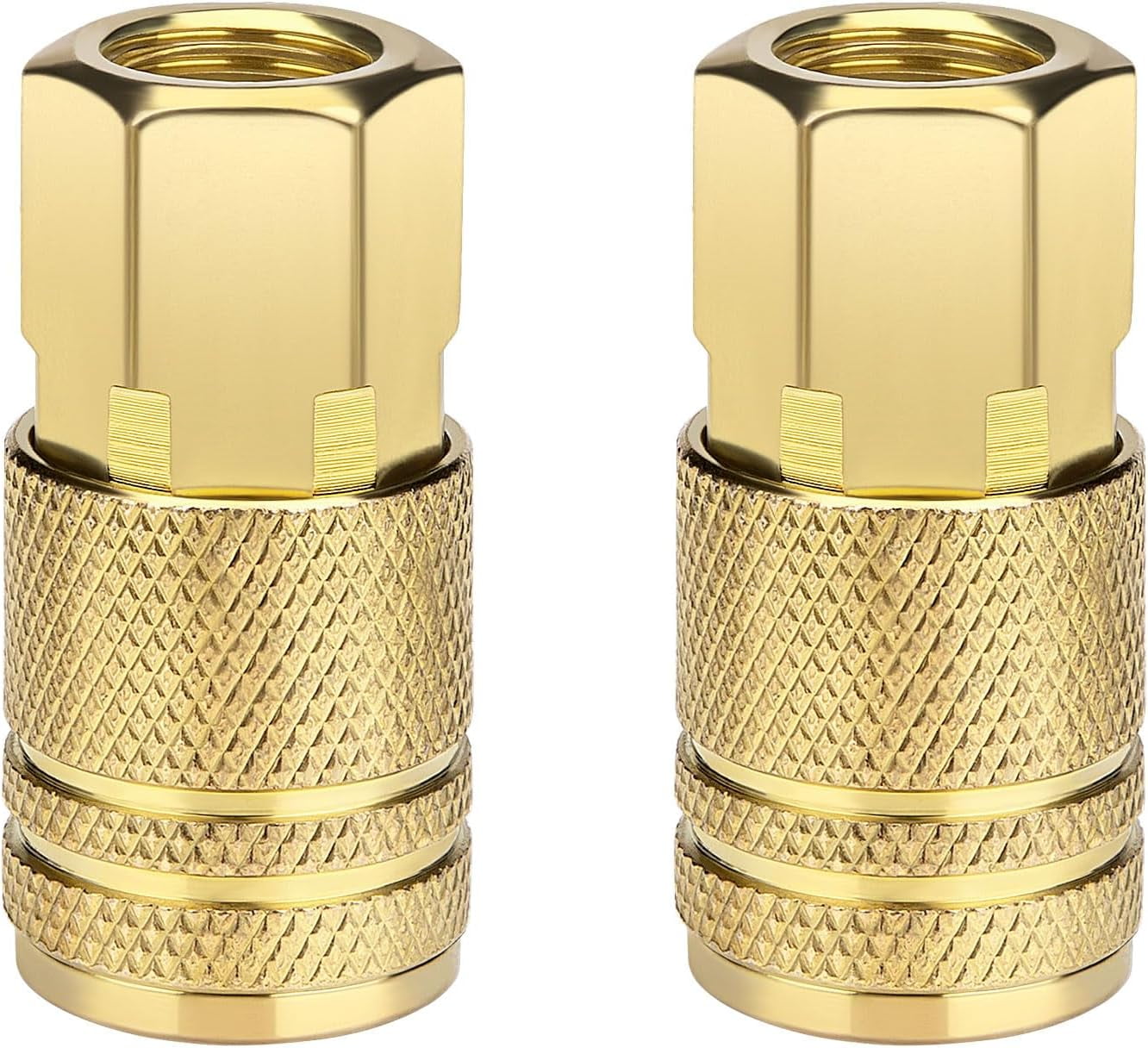 MKEUDQ-2 Pack 1/4 Inch NPT Female Industrial Air Hose Coupler, Brass Quick Connect Fittings for Air Compressor, Automotive Repair and Professional Jobsites