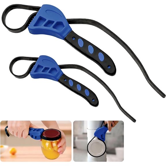 MKEUDQ-2-Pack Adjustable Rubber Strap Wrench Set, 8" & 6" Heavy-Duty Non-Slip Oil Filter Wrench & Jar Opener for Plumbing, Water Filter, Shower Head, Sink, Faucet, Pipes & Automotive Use (Blue
