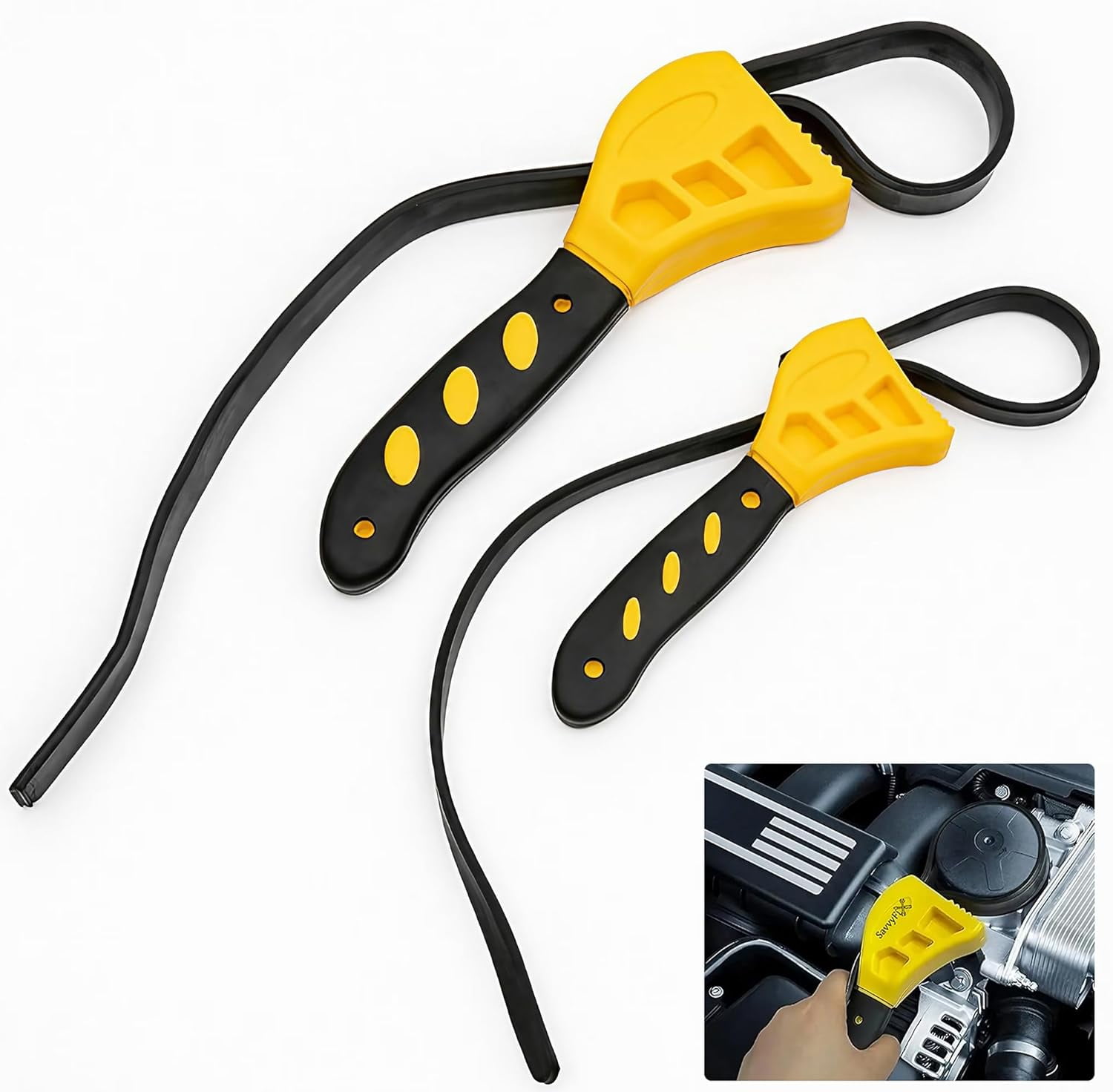 MKEUDQ-2-Pack Adjustable Rubber Strap Wrench Set \u2013 25.20" & 20.48" Heavy-Duty Strap Wrench for Oil Filter, Jar Opener, Water Filter, Plumbing, Sink, Faucet \u2013 Non-Slip Multipurpose Wrench To