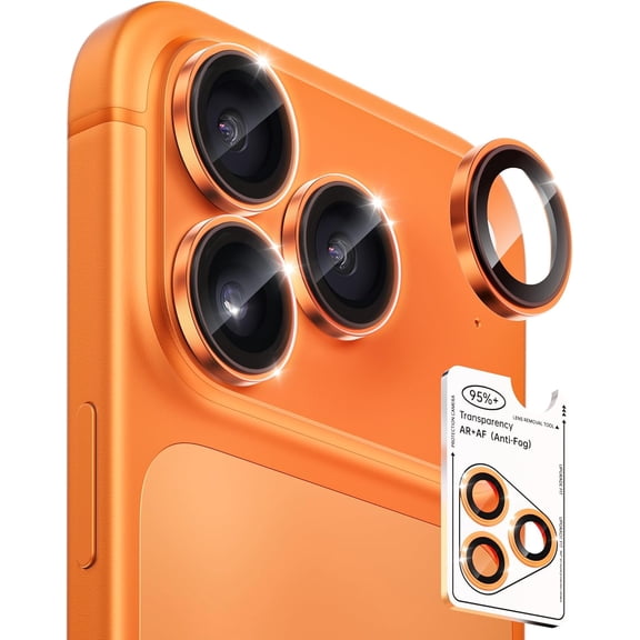 MKEUDQ-2 Pack Camera Lens Protector for iPhone 17 Pro Max/17 Pro/16 Pro Max/16 Pro/15 Pro Max/15 Pro/14 Pro Max/14 Pro [1:1 Invisible Fit] Military Grade Glass Metal Camera Lens Cover, Orange