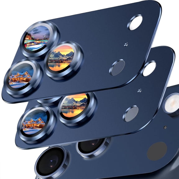 MKEUDQ-2 Pack Camera Lens Protector for iPhone 17 Pro Max Accessories, Metal Aluminum Alloy Tempered Glass Camera Protector, [Military Grade Shatterproof] [Case Friendly]-Blue