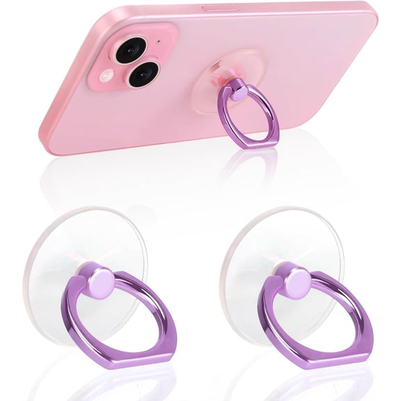 MKEUDQ-2 Pack Clear Phone Ring Holder, Transparent Cell Phone Ring Grip 360Rotation Finger Ring Stand, Phone Kickstand Compatible with Most of Phones, Tablet and Case, Lavender