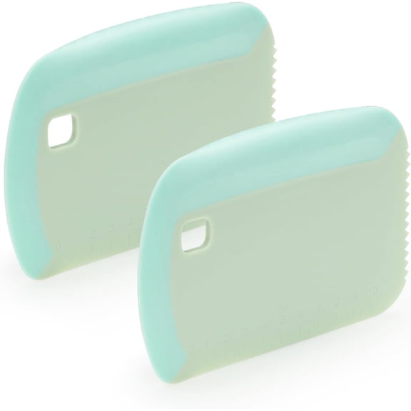MKEUDQ-2 Pack Dough Bench Scraper Good Grip, Flexible Silicone Bowl Scraper Tool Kitchen, 3 In 1 Dough Cutter with Serrated Tooth & Measurement for Pastry Bread Pizza Cake