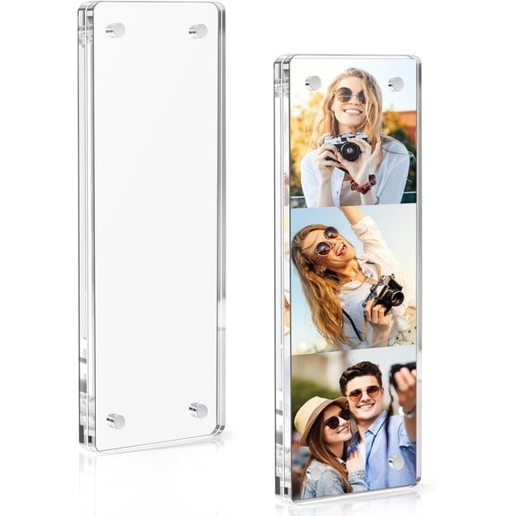 MKEUDQ-2 Pack Photo Booth Frame 2x6 Picture Frame, Acrylic Fridge Magnetic Frames, Clear Acrylic Frame, Strong Magnetic 2x6 Photo Picture Frames for Refrigerator
