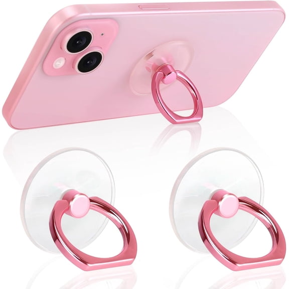 MKEUDQ-2 Pack Pink Clear Phone Ring Holder, Transparent Cell Phone Ring Grip 360Rotation Finger Ring Stand, Phone Kickstand Compatible with Most of Phones, Tablet and Case