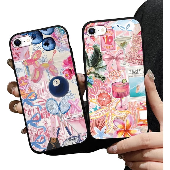 MKEUDQ-2 Pack Preppy Pink Collage Phone Cases for iPhone 17e/iPhone 16e Case Trending Collage Phone Case Shockproof Soft Silicone TPU Bumper Cover Phone Case Funda for iPhone 17e/iPhone 16e 6.1 Inch