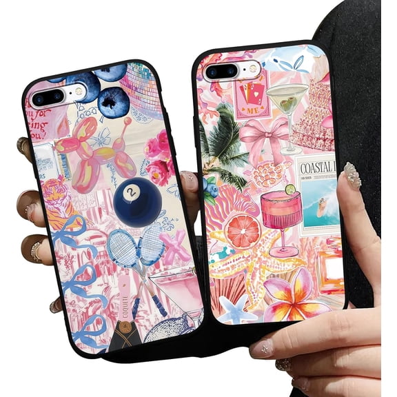 MKEUDQ-2 Pack Preppy Pink Collage Phone Cases for iPhone 7 Plus/8 Plus Case Trending Collage Phone Case Shockproof Soft Silicone TPU Bumper Cover Phone Case Funda for iPhone 7 Plus 5.5 Inch