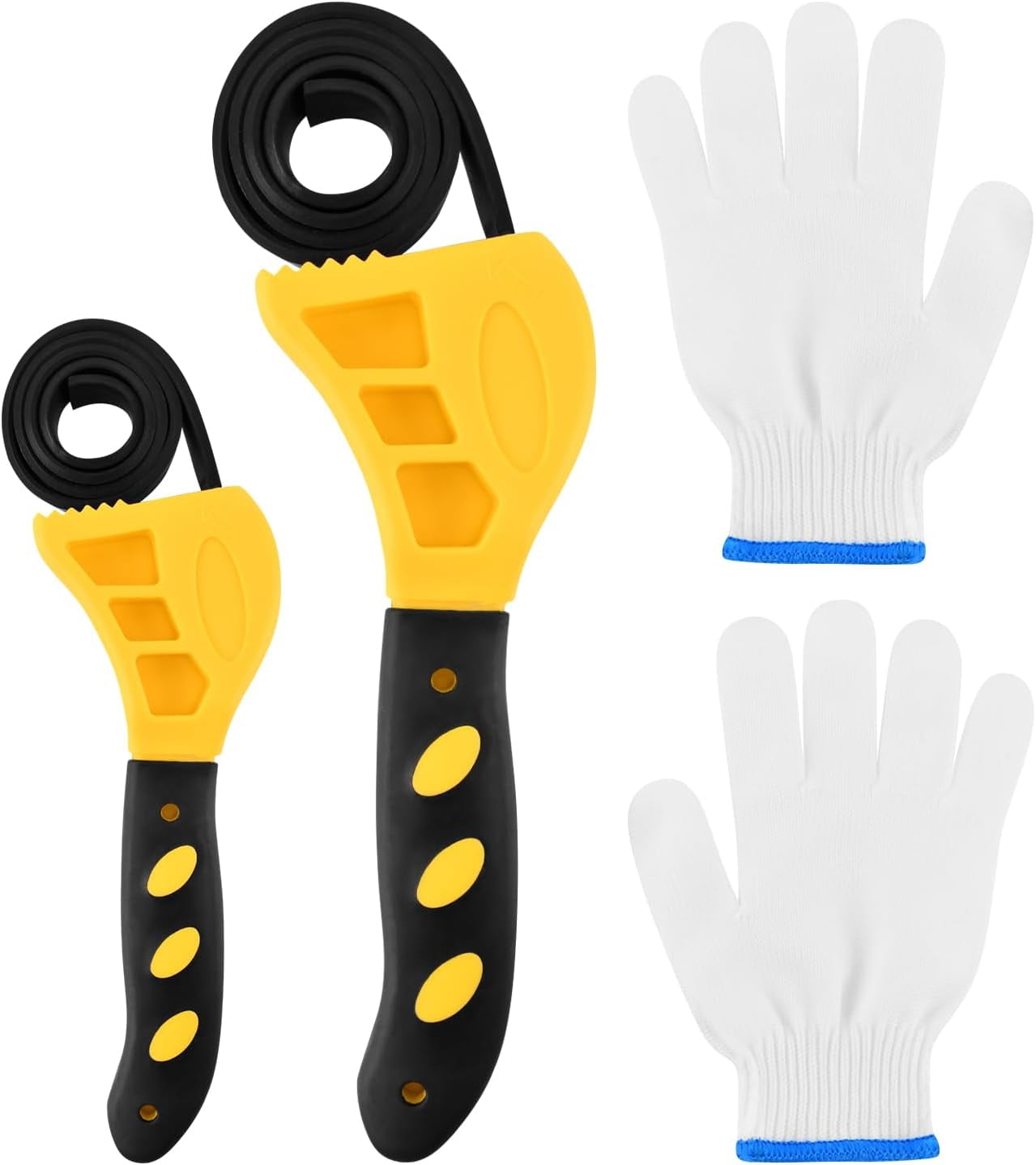 MKEUDQ-2-Pack Rubber Strap Wrench, Adjustable Wrench Set Diameter 6" and 8", Oil Filter Wrench Blet Jar Opener for Plumbing, Water Filter, Sink Drain & Tub Drain Removal(COLOR:Yellow)