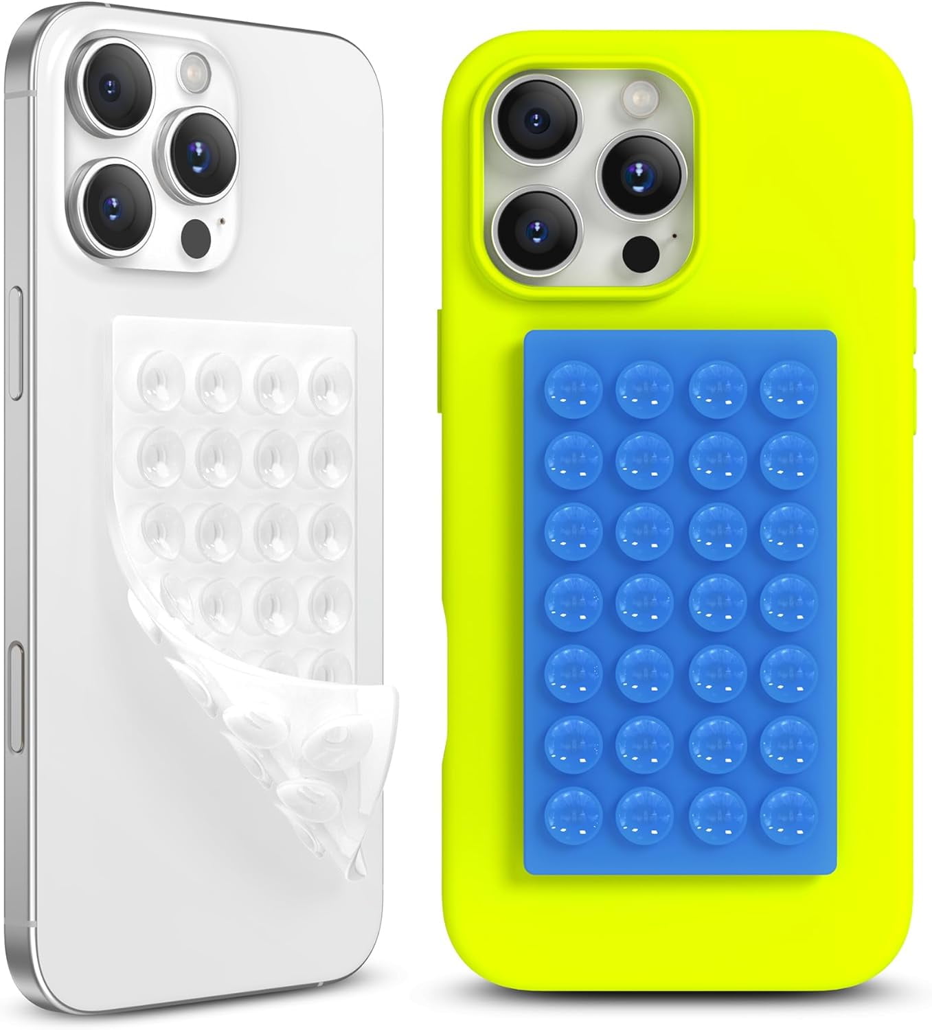 MKEUDQ-2 Pack Silicone Suction Cup Phone Case Mount Double-Sided, Hands-Free Strong Grip Holder for iPhone and Android, Sticky Phone Stand for Selfies and Videos, Azure Blue+Transparent