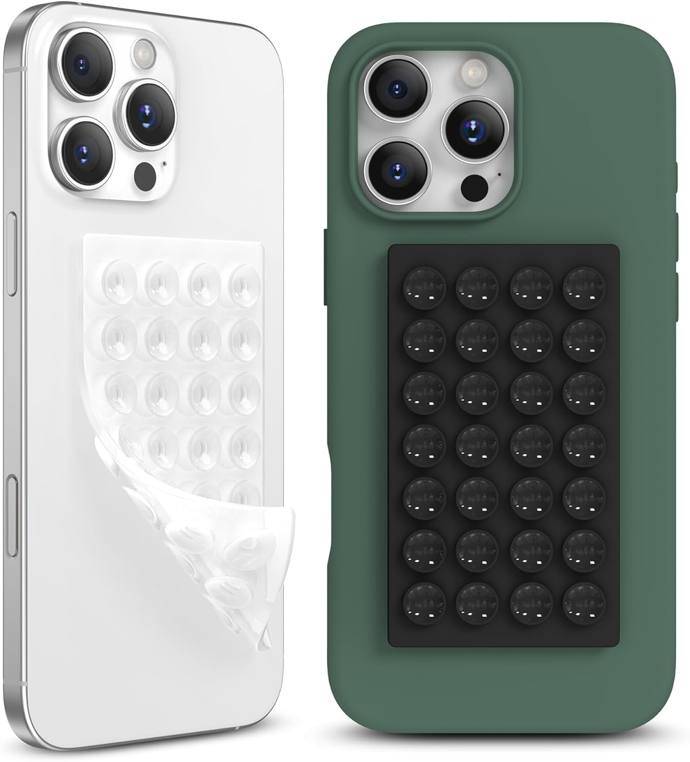 MKEUDQ-2 Pack Silicone Suction Cup Phone Case Mount Double-Sided, Hands-Free Strong Grip Holder for iPhone and Android, Sticky Phone Stand for Selfies and Videos, Black+Transparent