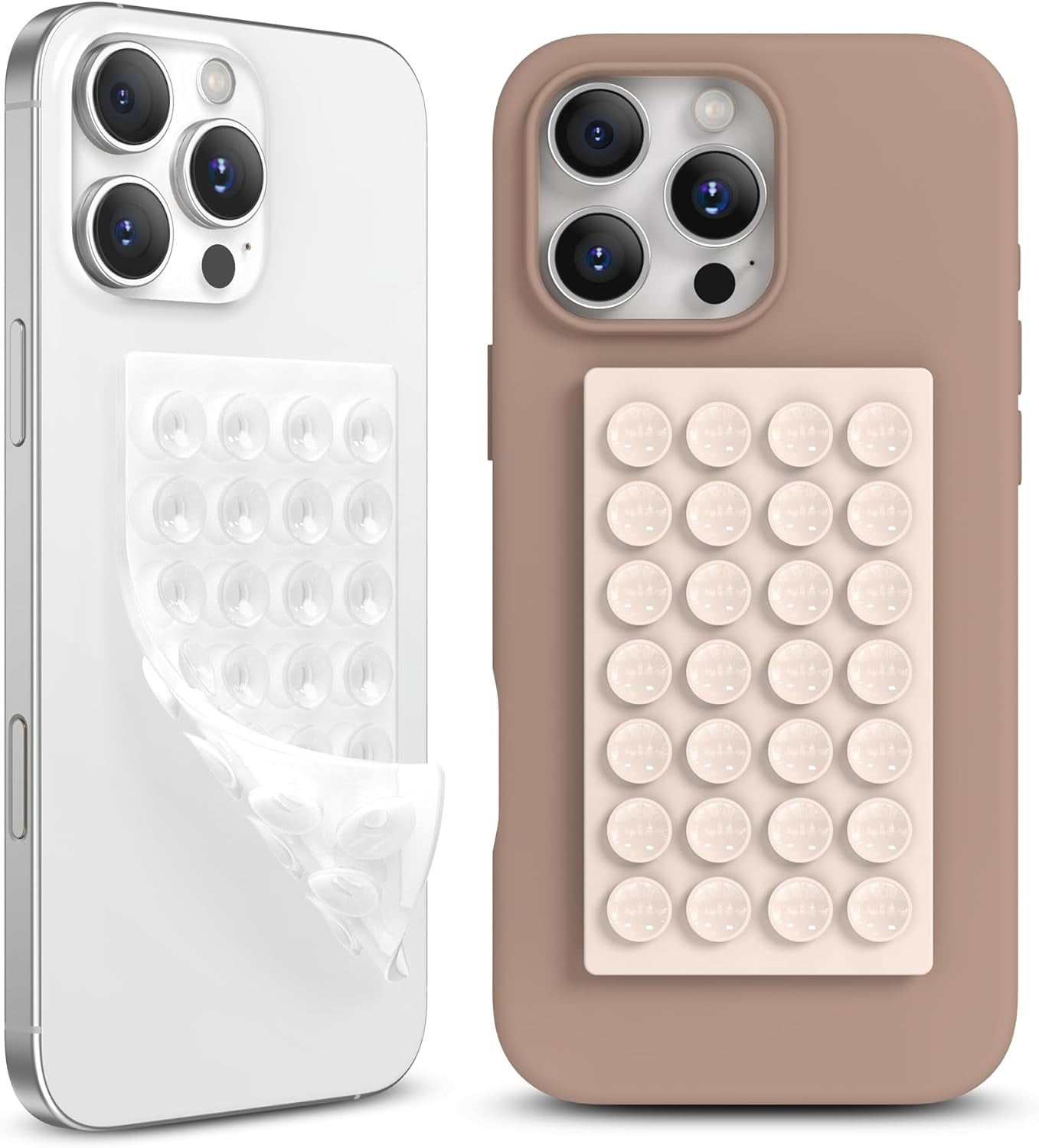 MKEUDQ-2 Pack Silicone Suction Cup Phone Case Mount Double-Sided, Hands-Free Strong Grip Holder for iPhone and Android, Sticky Phone Stand for Selfies and Videos, Stone+Transparent