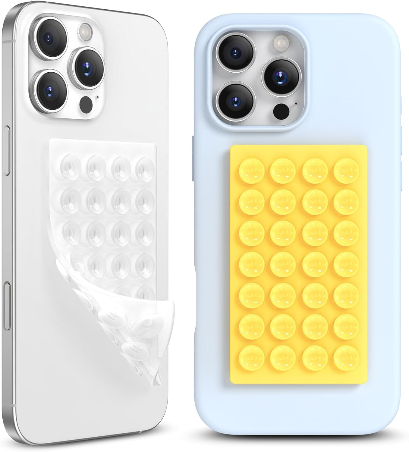 MKEUDQ-2 Pack Silicone Suction Cup Phone Case Mount Double-Sided, Hands-Free Strong Grip Holder for iPhone and Android, Sticky Phone Stand for Selfies and Videos, Yellow+Transparent