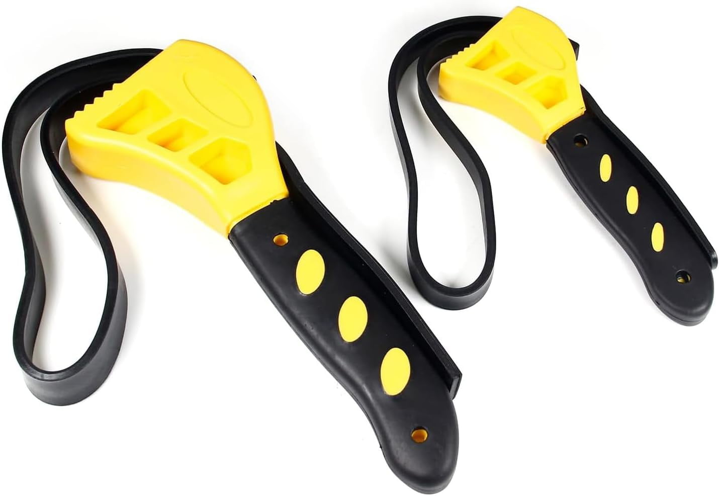 MKEUDQ-2-Pack Strap Wrench Set, Rubber Strap Adjustable Wrench, Oil Filter Wrench Set, Jar Opener, Pipe Wrench, Water Filter Wrench, 24" and 20" Length Reinforced Rubber Belt (Yellow)